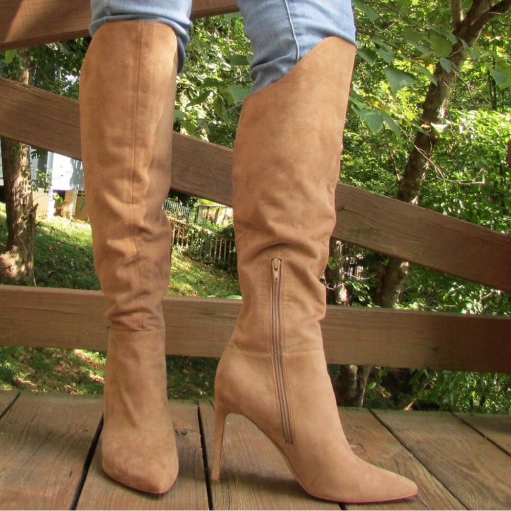 None west tan suede fall winter Brown High Heel Knee-High Boots 7